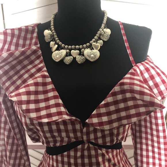 Lovers and Friends Gingham Red One Shoulder Mini Dress M - Picture 8 of 16